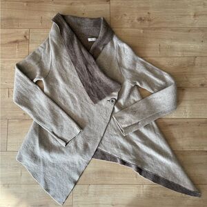 A.Ida Wool Blend Tan Asymmetrical Wrap Cardigan Jacket Women’s Large